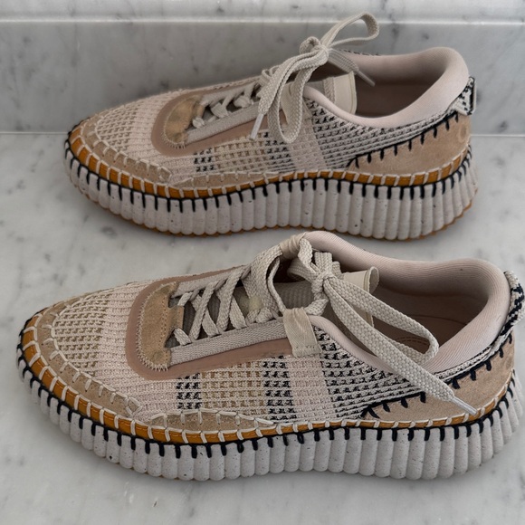Chloe Nama Knit Sneakers in Beige and Tan - Picture 3 of 7